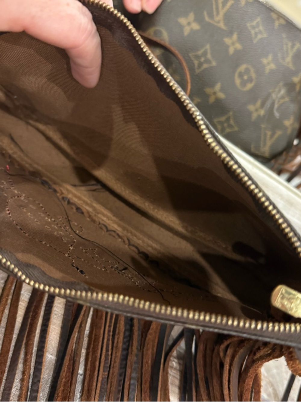 Louis Vuitton Fringe Crossbody Bag with Red Rose Embroidery - Brown - Picture 8 of 13